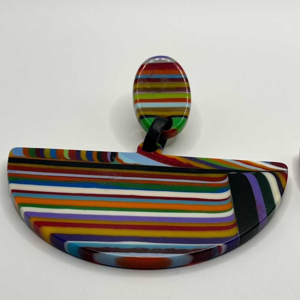 Carlos Sobral‎ Brazil Striped Resin Half Moon Bold Colorful Statement Earrings - Picture 3 of 7